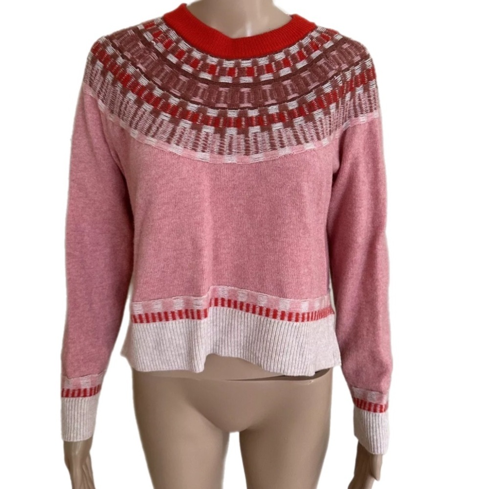 Madewell Fair Isle Mayer Pullover Sweater Pink Red White Womens Size M Cozy Knit - Picture 6 of 15